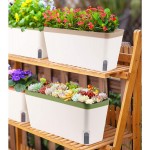 OurWarm Self Watering Plant Pots Set of 3 10.5 Inch Rectangular Windowsill Herb Planter Box Modern Plastic Flower Pots for Indoor Outdoor Garden Office Patio Planters with Drainage Hole Hidden Tray