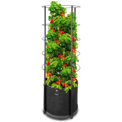 Outland Living Large Tomato Planter with Metal Trellis 68 Inch 20 Gallon Fabric Pot with Drainage Tall Cages for Climbing Outdoor Plants Cucumber Grape Beans and Flowers Black Pack of 1