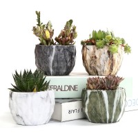 SE SUN-E Sun-E Modern Style Marbling Ceramic Flower Pot Succulent Cactus Planter Pots Container Bonsai Planters with Hole 3.35 Inch Gift Idea4 in Set Plants Not Included
