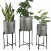 Set 3 Large Galvanized Planters Outdoor & Indoor Metal Farmhouse Decor for Garden Patio Porch & Balcony Pots with Stand and Drainage Front Door Decorative Planting Container Modern Rustic Decor