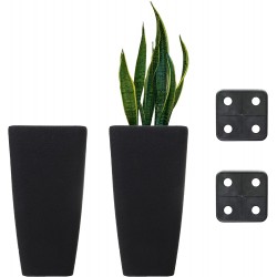 Stephan Roberts Rectangle 22 Inch Tall Planters Durable Lightweight Indoor Outdoor Planting Pots with Soil Saver Shelf Drainage Holes Gardening Pots for Trees Flowers and Plants Set of 2 Black
