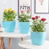 Sungmor 10.4 cm Garden Self Watering Plastic Plant Pot 3PC Square Shape,Glossy Blue Looking Time-Saving Functional Plant Pot African Violets Orchid Flower Pot Container
