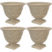 Sunnydaze Darcy Flower Pot Planter Outdoor Indoor Heavy-Duty Double-Walled Polyresin with Fade-Resistant Beige Finish Set of 2 16-Inch Diameter