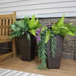 Sunnydaze Tall Square Polyrattan Planter 20-Inches Tall Set of 2 Modern Decorative Standing Containers Brown Perfect for Patio Front Porch or Entryway