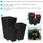 Sunnydaze Tall Square Polyrattan Planter Set of 3 Black Decorative Standing Basket-Style Containers- Set Includes a 9-Inch 11.5-Inch and 14.75-Inch Square Container