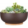 Thirtypot 10 Inch Terracotta Planter Large Succulent Bonsai Planter Pot with Drainage Hole and Bamboo Saucer for Indoor Plants Brown