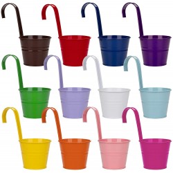 Tosnail 12 Pack 4.75-Inches Iron Flower Pot with Drain Hole and Detachable Hooks Hanging Planter Railling Planter Fence Planter