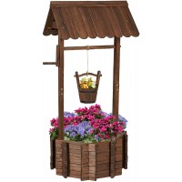 Wooden Wishing Well 53.2''x25.6"x25.6" Amerlife Wishing Well for Outdoors with Height Adjustable Hanging Bucket Wishing Well Planter with Reinforced Rod Outdoor Decor for Patio Yard Garden
