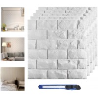 11 Pcs 3D Wall Panels Peel and Stick White Brick Printable Faux Paneling Self Adhesive Waterproof 3D Wallpaper Stick and Peel for Bedroom Bathroom Kitchen Fireplace 10.65 sq feet Coverage