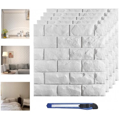 11 Pcs 3D Wall Panels Peel and Stick White Brick Printable Faux Paneling Self Adhesive Waterproof 3D Wallpaper Stick and Peel for Bedroom Bathroom Kitchen Fireplace 10.65 sq feet Coverage