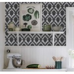 17.7"×394"Black Peel and Stick Wallpaper Black Vintage Wallpaper for Bedroom Damask Contact Paper Removable Wallpaper Self Adhesive Vinyl Film Decorative WallCovering