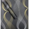17.7"x472"Black Wallpaper Peel and Stick-Modern Self-Adhesive Wallpaper-Black and Gold Geometric Wallpaper Removable Vinyl Film Waterproof Decorative for Wall Shelf Drawer Cabinet Countertop