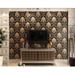 AFANQI Luxury Classic Black Damask Stereo Deep Embossed Wallpaper Damask PVC Wallpaper Used for Home Bedroom TV Wall Bar 32.8 feet x 1.738 feetWood Pulp black-WP19808