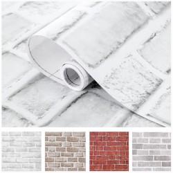 Coavas Brick Wallpaper Peel and Stick White 17.5x118.1 Inches for Bedroom Faux Brick Kitchen Cabinets Backsplash Fireplace Laundry Room Accent Walls Classroom Thicker Thicken Halloween 44.5x300cm