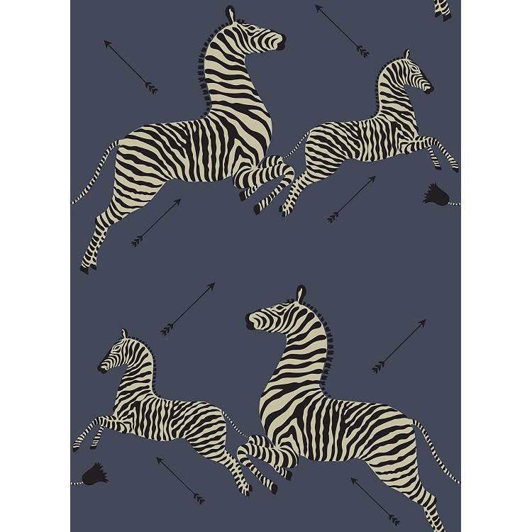 Denim Zebra Safari Scalamandre Self Adhesive Wallpaper Blue