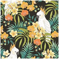 HaokHome 93046-1 Rainforest Tropical Peel and Stick Floral Wallpaper Palm Parrot Black White Orange Removable for Nursery Bedroom Decorations 17.7in x 118in