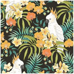 HaokHome 93046-1 Rainforest Tropical Peel and Stick Floral Wallpaper Palm Parrot Black White Orange Removable for Nursery Bedroom Decorations 17.7in x 118in