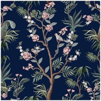 HaokHome 93094 Peel and Stick Wallpaper Floral Forest Navy Green Pink Removable Bedroom Wall Decorations 17.7in x 118in
