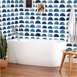 HaokHome 96098-1 Watercolor Brush Strokes Scallop Boho Peel and Stick Wallpaper Removable Indigo Blue White Vinyl Self Adhesive Mural 17.7in x 9.8ft