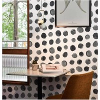 Idomural Black Polka Dots Peel and Stick Wallpaper Modern Dot Contact Paper Watercolor Brush Strokes Dots Removable Wallpaper Decorative Mural 17.7in x 9.8ft