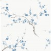 NextWall Cherry Blossom Floral Peel and Stick Wallpaper Pacific Blue & White