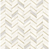 NextWall Chevron Faux Marble Tile Peel and Stick Wallpaper Metallic Gold & Pearl Gray