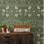 NextWall Stenciled Floral Peel and Stick Wallpaper Evergreen