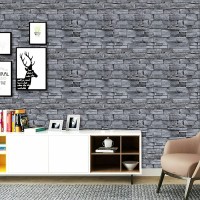 practicalWs 17.71" x 393.7" Grey Brick Stone Peel and Stick Wallpaper 3D Removable Decoration Wall Paper Stick on Wall Panel Backsplash Bedroom Wall