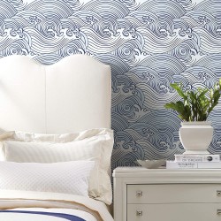 RoomMates RMK11900RL Blue and White Asian Waves Peel and Stick Wallpaper