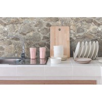 RoomMates RMK9096WP Gray and Almond Weathered Stone Peel and Stick Wallpaper