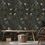VaryPaper 17.7''x118'' Tropical Moss Leaf Peel and Stick Wallpaper Black Floral Wallpaper Self Adhesive Removable Floral Contact Paper Decorative Leaf Wallpaper for Bedroom Walls Cabinets Shelves