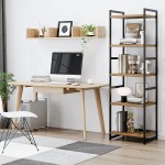 5 Tier Bookcase Narrow Bookshelf with Metal Frame Open Display Storage Corner Plant Flower Stand for Home Office Rustic Brown
