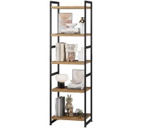 5 Tier Bookcase Narrow Bookshelf with Metal Frame Open Display Storage Corner Plant Flower Stand for Home Office Rustic Brown