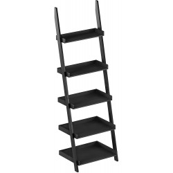 5-Tier Ladder Bookshelf- Leaning Decorative Shelves for Display-Walnut Wood Accent Home Décor for Living Room Bathroom & Kitchen Shelving Lavish Home