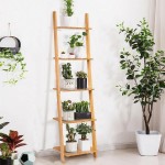 5-Tier Ladder Shelf Modern Bamboo Leaning Bookshelf Ladder Bookcase Open Display Institu Ladder Shelf Decorative Ladder Decorative Shelves