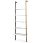 5-Tier Ladder Shelf Wood Wall Mounted Display Bookshelf Metal Frame White & Gold Institu Ladder Shelf Decorative Ladder Decorative Shelves Institu Ladder Shelf Decorative Ladder