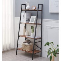 Blissun Ladder Shelf 4-Tier Bookshelf Storage Rack Shelf for Office Bathroom Living Room Hazelnut Brown