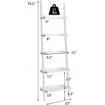 Cenis Ladder Shelf 5-Tier Plant Stand Wall-Leaning Bookcase Display Rack White Shelf Wall Shelves Book Shelf Bathroom Shelves Book Shelves Home Decor Clearance Bathroom Shelf Blanket Ladder