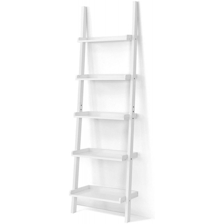 Cenis Ladder Shelf 5-Tier Plant Stand Wall-Leaning Bookcase Display Rack White Shelf Wall Shelves Book Shelf Bathroom Shelves Book Shelves Home Decor Clearance Bathroom Shelf Blanket Ladder
