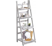 Ecomex White Ladder Shelf 4-Tier Bookshelf Ladder Bookcase Free Standing Rack Storage Shelf for Living Room Bedroom Balcony Flower Plant Display