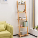 Generic BETTARY 5-Tier Ladder Bookshelf Bamboo Storage Rack Shelves Bookcase Wall-Leaning Shelf Ladder-Style Blanket Rack Plant Flower Stand Display Shelves for Living Room Multifunctional