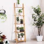 Generic BETTARY 5-Tier Ladder Bookshelf Bamboo Storage Rack Shelves Bookcase Wall-Leaning Shelf Ladder-Style Blanket Rack Plant Flower Stand Display Shelves for Living Room Multifunctional