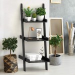 Giantex Ladder Shelf 3-Tier Wall-Leaning Bookshelf Ladder Bookcase Storage Display Shelf for Home and Office Multipurpose Plant Flower Stand Shelf Black