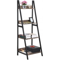 GreenForest Ladder Shelf 4 Tier Bookshelf Industrial Bookcase Storage Rack Shelves for Living Room Home Office Walnut