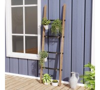 HOMPUS Decorative Ladder Farmhouse Wall Leaning Blanket Ladder with Iron Rungs 5.4 Ft Rustic Wooden Ladder Shelf with Hooks for Living Room Bedroom or Outdoors No Assembly Needed