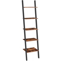 HOOBRO Ladder Shelf Leaning Shelf 5-Tier Narrow Bookshelf Leaning Bookshelf with Steel Frame for Living Room Office Industrial Style Rustic Brown and Black BF71CJ01