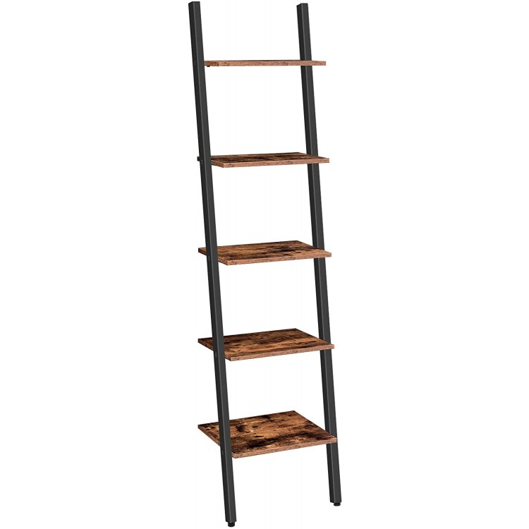 HOOBRO Ladder Shelf Leaning Shelf 5-Tier Narrow Bookshelf Leaning Bookshelf with Steel Frame for Living Room Office Industrial Style Rustic Brown and Black BF71CJ01