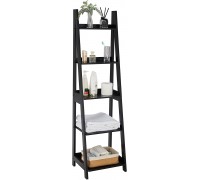 HoorLang 5 Tier Bookshelf Storage Ladder Shelf Flower Stand Easy to Assemble Real Wood HLLS01B Black…