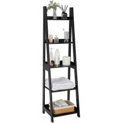 HoorLang 5 Tier Bookshelf Storage Ladder Shelf Flower Stand Easy to Assemble Real Wood HLLS01B Black…