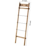 iltokk Wooden Blanket Ladder: 6ft Wall Leaning Blanket Ladder Rustic Decorative Quilt Ladder,4-Tier Farmhouse Blanket Ladder with 2 Hanging Hooks for Bedroom Brown